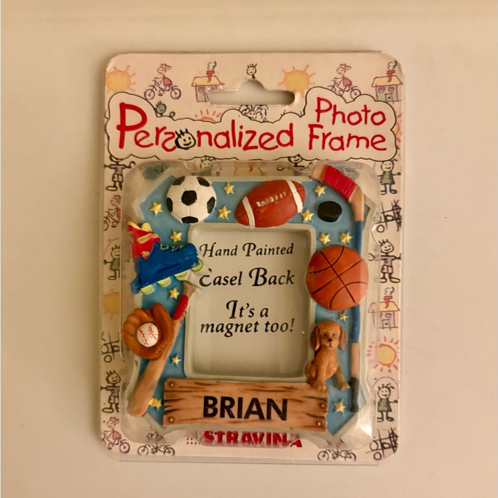 “BRIAN” Personalized Photo Frame, Magnet & Easel. Stravina 1999, NEW